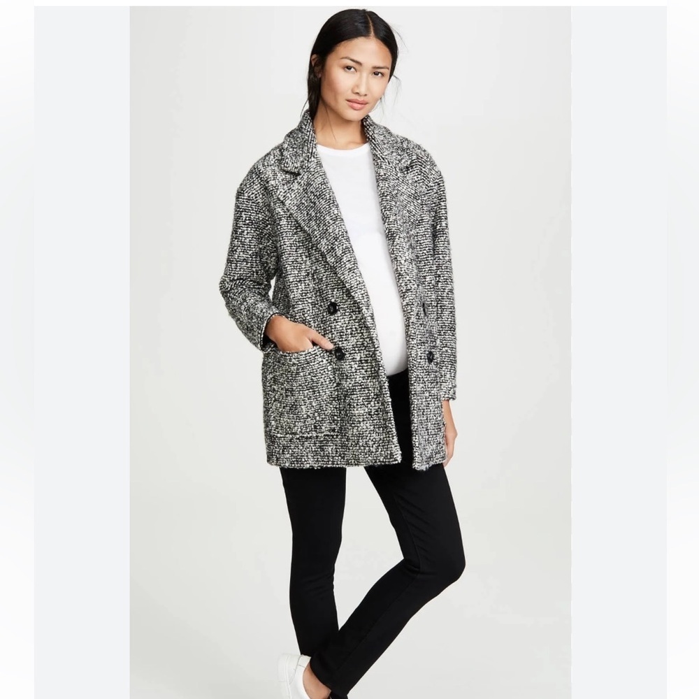 Hatch The Bristol Boucle Wool Coat Black Knit Double Breasted Sz 3 US 10-12